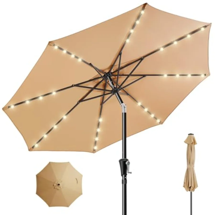 9ft Solar Patio Umbrella for outdoor pool deck and garden use, beige polyester fabric with UPF50+ UV protection, integrated sol
9ft Solar Patio Umbrella for outdoor pool deck and garden use, beige polyester fabric with UPF50+ UV protection, integrated sol
