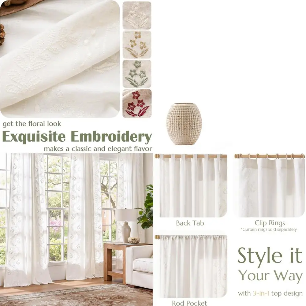 Linen Blend Floral Curtains, 84 White with Embroidered Farmhouse Pattern, Set of 2 Panels for Bedroom & Living Room
Linen Blend Floral Curtains, 84 White with Embroidered Farmhouse Pattern, Set of 2 Panels for Bedroom & Living Room