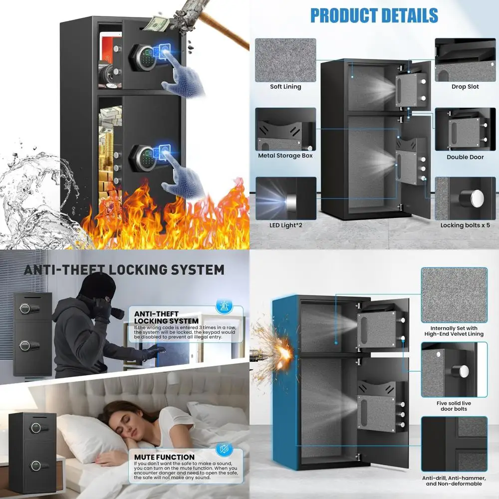 6-кубический огнестойкий и водонепроницаемый домашний сейф со светодиодной подсветкой и доступом по отпечаткам пальцев
6-кубический огнестойкий и водонепроницаемый домашний сейф со светодиодной подсветкой и доступом по отпечаткам пальцев