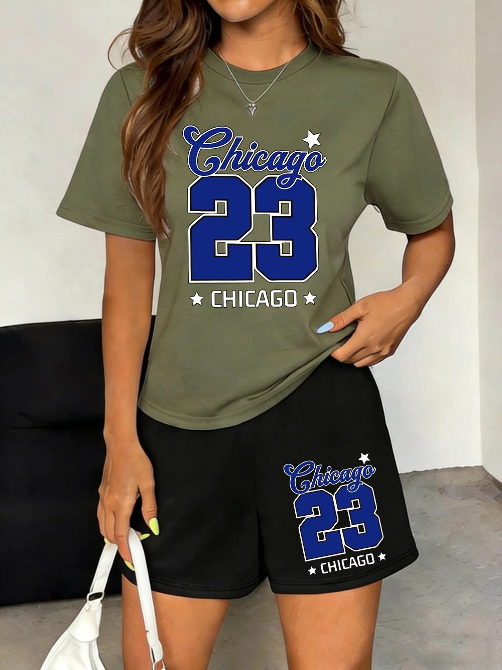 Chicago Number 23 Printing Tops Shorts Womens Casual Two Pieces Set T-Shirts Pants Summer Pocket High Waisted Oversized Clothes
Chicago Number 23 Printing Tops Shorts Womens Casual Two Pieces Set T-Shirts Pants Summer Pocket High Waisted Oversized Clothes