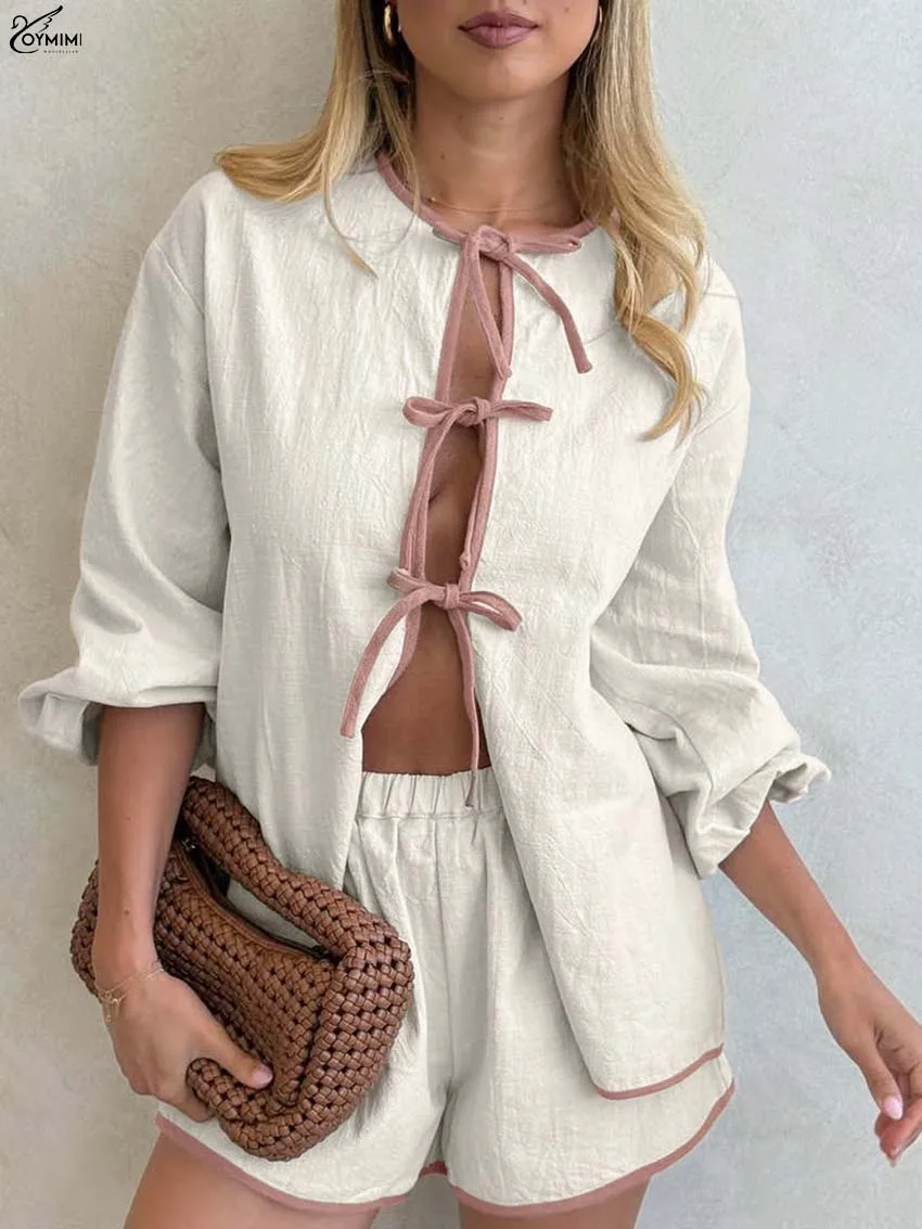 Oymimi Casual Beige Cotton Women' S Clothes 2 Piece Sets Fashion O-Neck Lace-Up Wrist Sleeve Shirts And Patchwork Shorts Sets
Oymimi Casual Beige Cotton Women' S Clothes 2 Piece Sets Fashion O-Neck Lace-Up Wrist Sleeve Shirts And Patchwork Shorts Sets