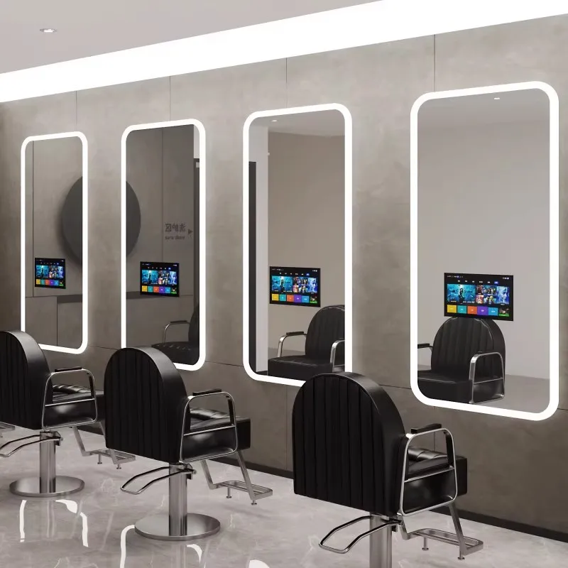 Simple Barber Shop Stainless Steel Salon Equipment Station Hairdressing Hair Mirror With TV And Lights Hanging On The Wall
Simple Barber Shop Stainless Steel Salon Equipment Station Hairdressing Hair Mirror With TV And Lights Hanging On The Wall