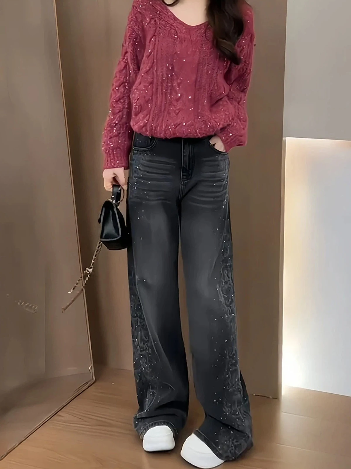 Heavy Embellished Wide Leg Denim Jeans Women's High Waist Loose Slimming Straight Cut Pants Spring 2026 New Design Fashionable
Heavy Embellished Wide Leg Denim Jeans Women's High Waist Loose Slimming Straight Cut Pants Spring 2026 New Design Fashionable