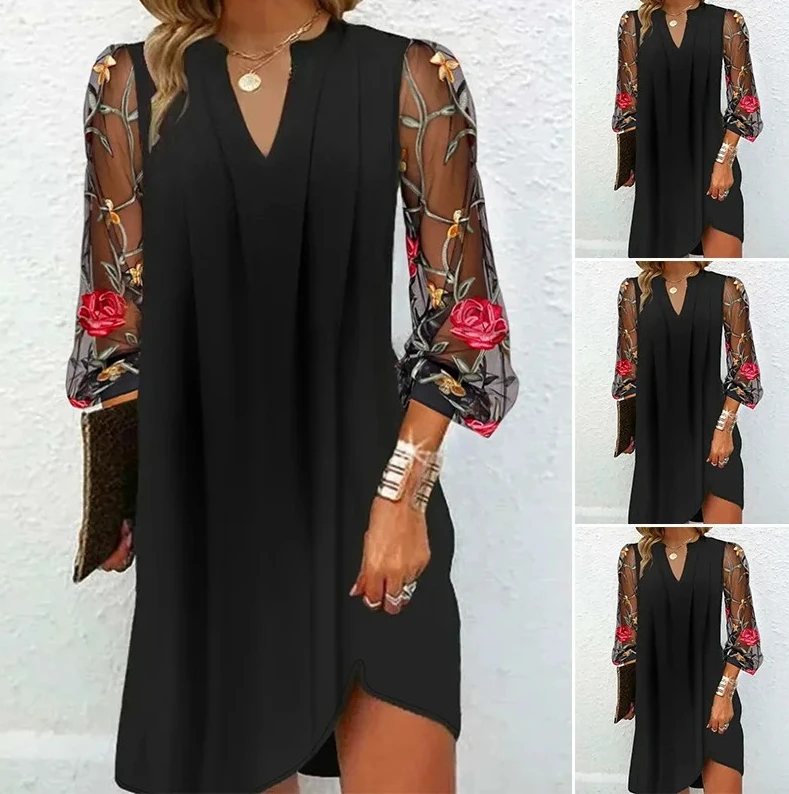 Floral Embossed & Sheer Transparent Dress - Summer Women‘s V-Neck Long Sleeve Dress, Elegant Commute Style with High Waist
Floral Embossed & Sheer Transparent Dress - Summer Women‘s V-Neck Long Sleeve Dress, Elegant Commute Style with High Waist