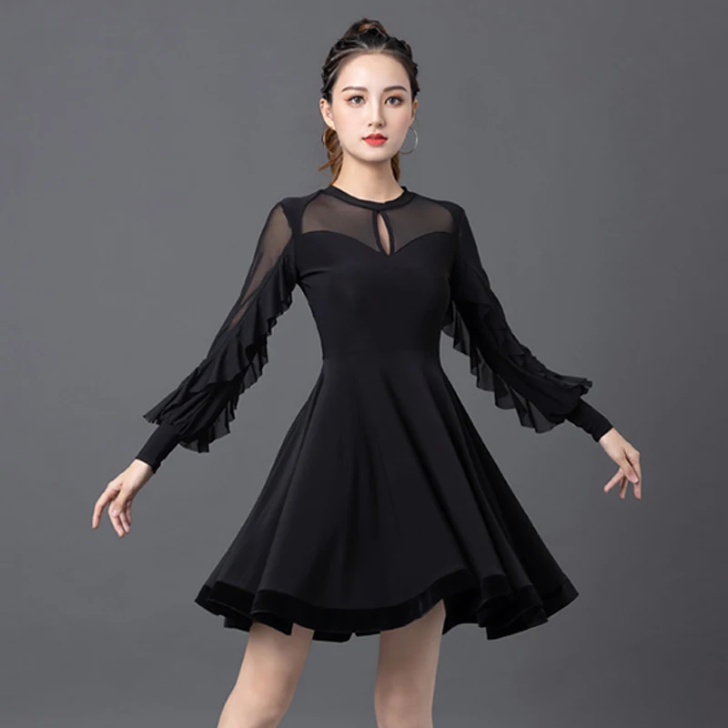 Female Latin Dance Dress Autumn Tango Practice Wear Ruffle Mesh Sleeve ChaCha Dancing Dress Rumba Performance Clothes YS4356
Female Latin Dance Dress Autumn Tango Practice Wear Ruffle Mesh Sleeve ChaCha Dancing Dress Rumba Performance Clothes YS4356