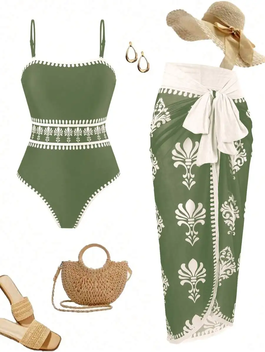 Women Green Floral One-Piece Swimsuit With Mesh Cover-Up Skirt Set Summer Beach Outfit
Women Green Floral One-Piece Swimsuit With Mesh Cover-Up Skirt Set Summer Beach Outfit