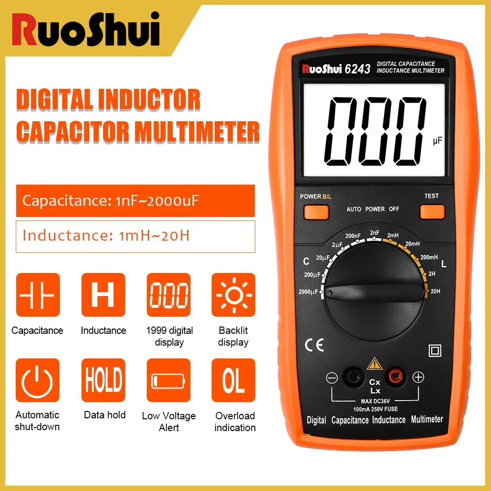 RuoShui 6013 6243 Digital Induction Capacitor Multimeter Handheld Inductance LCR Meter Transistor Diode ESR Capacitor Tester 
RuoShui 6013 6243 Digital Induction Capacitor Multimeter Handheld Inductance LCR Meter Transistor Diode ESR Capacitor Tester