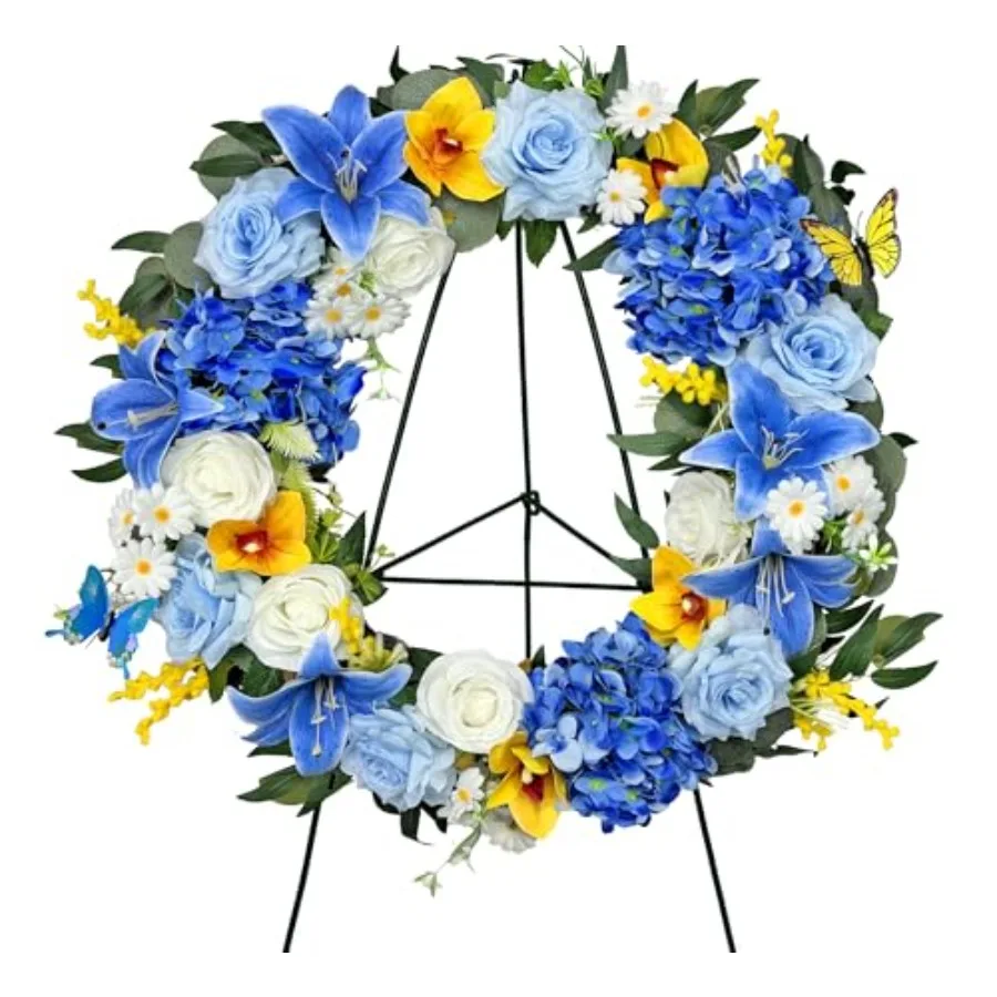 Cemetery Wreath with Grave Holder Artificial Flower Wreaths for Gravesit Decoration for You Loved Ones Blue Rose Yellow Cemeter
Cemetery Wreath with Grave Holder Artificial Flower Wreaths for Gravesit Decoration for You Loved Ones Blue Rose Yellow Cemeter