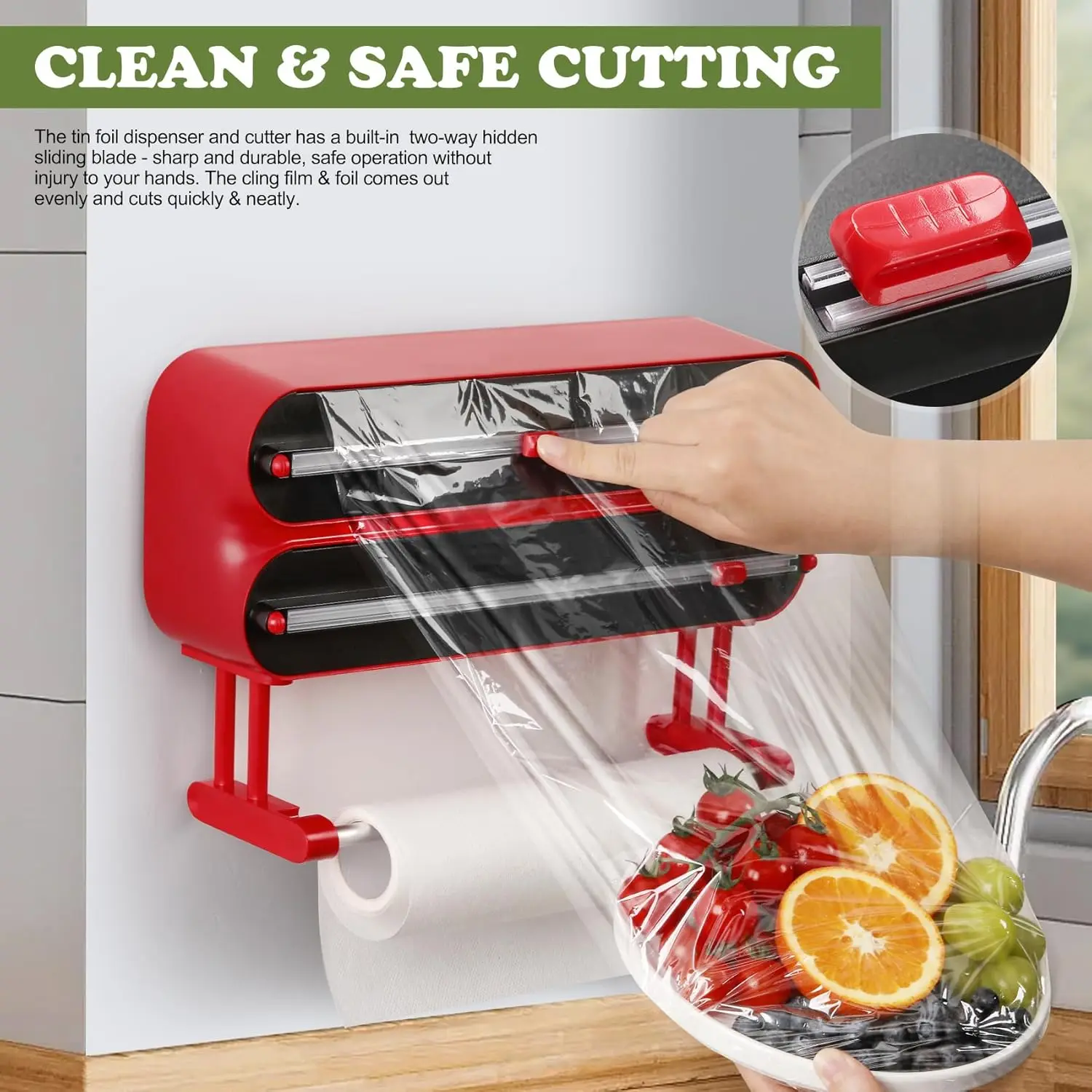 Aluminum Foil & Plastic Wrap Dispenser with Cutter - Magnetic & No-Drill Wall Mount, Cling Film Dispenser with Paper Towel Holde
Aluminum Foil & Plastic Wrap Dispenser with Cutter - Magnetic & No-Drill Wall Mount, Cling Film Dispenser with Paper Towel Holde