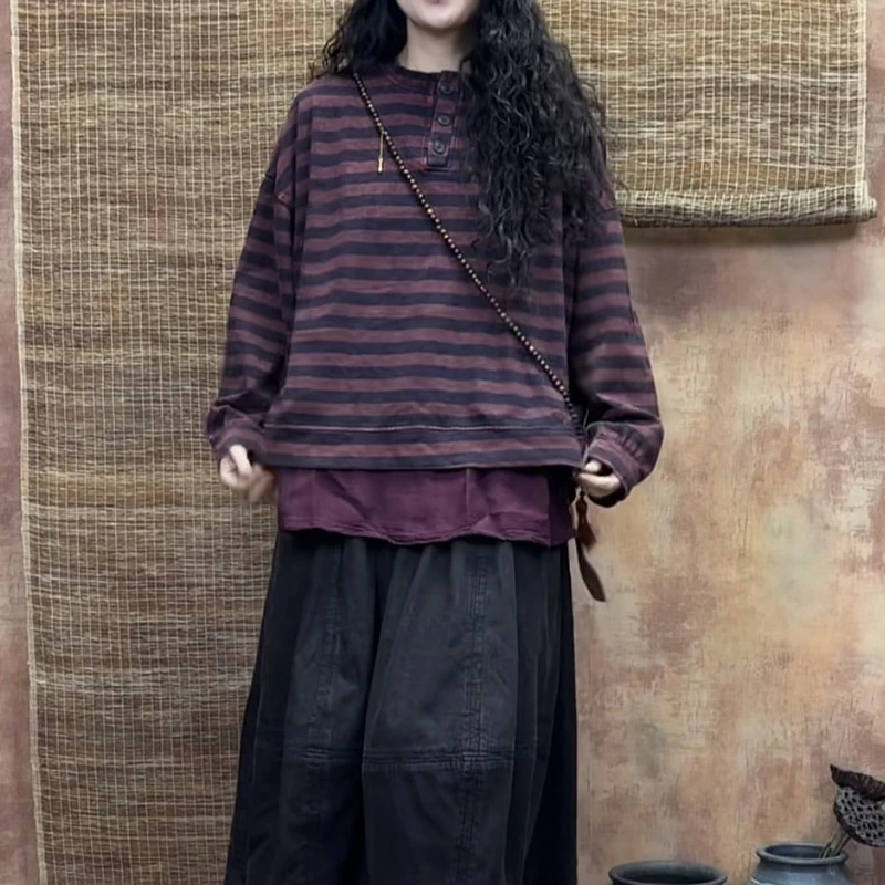 Новое поступление 2026, весенне-осенний женский повседневный свободный хлопковый пуловер в полоску с длинными рукавами, универсальная винтажная толстовка S79
Новое поступление 2026, весенне-осенний женский повседневный свободный хлопковый пуловер в полоску с длинными рукавами, универсальная винтажная толстовка S79
