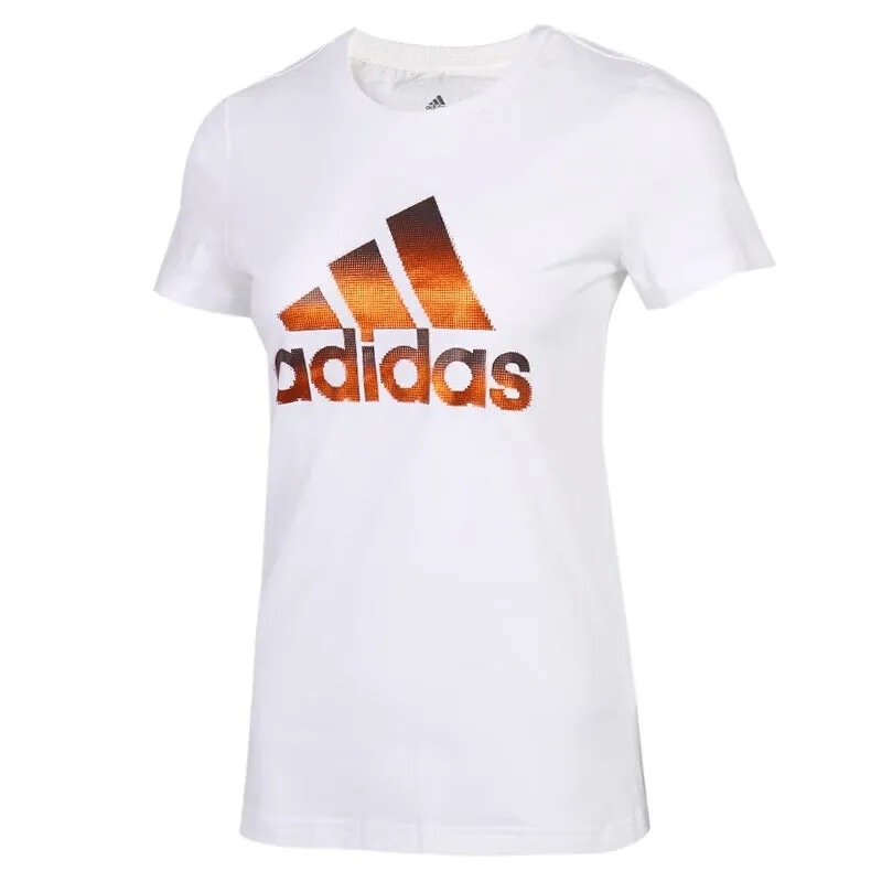 Adidas Women's White Short Sleeve T Shirt with Gradient Orange Brand Logo and Text for Casual and Sports Wear
Adidas Women's White Short Sleeve T Shirt with Gradient Orange Brand Logo and Text for Casual and Sports Wear