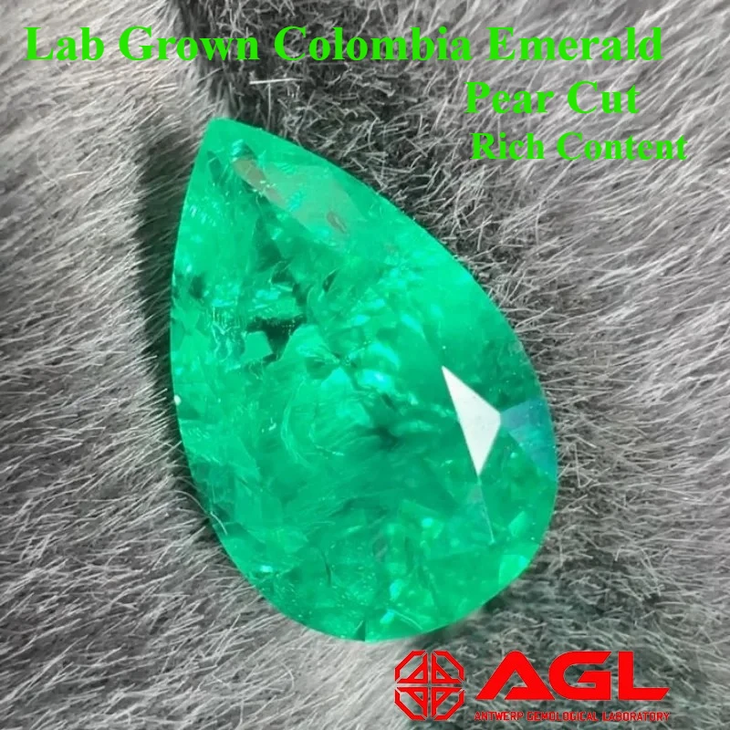 Lab Grown Colombia Emerald Gem Pear Cut Rich Content Crack inclusions Advanced Jewelry Making Materials AGL Certificate
Lab Grown Colombia Emerald Gem Pear Cut Rich Content Crack inclusions Advanced Jewelry Making Materials AGL Certificate