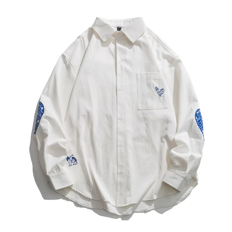 Color Men's Contrast Love Shirt Single Breasted Lapel Black White Blue Oversized Tops Embroidery Clothing 2022 New Autumn
Color Men's Contrast Love Shirt Single Breasted Lapel Black White Blue Oversized Tops Embroidery Clothing 2022 New Autumn