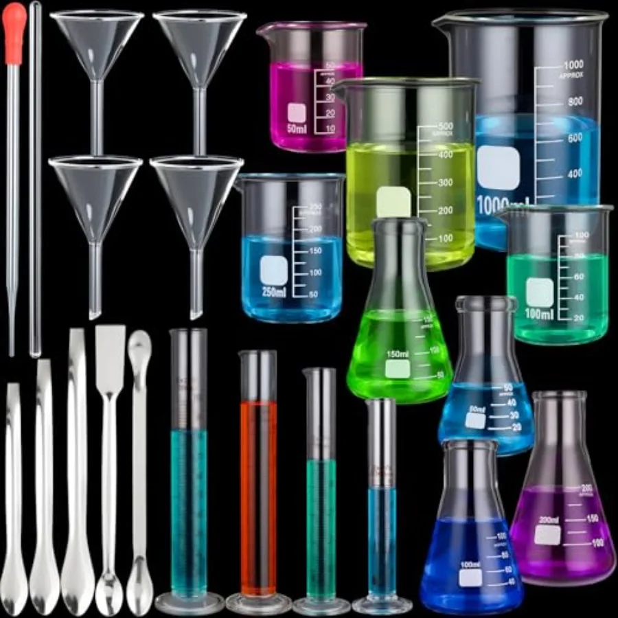 34 Pcs 50/100/250/500/1000ml Chemistry Lab Glassware Set Include Graduated Cylinder Glass Beaker Funnels Dropper Stirring Rod L
34 Pcs 50/100/250/500/1000ml Chemistry Lab Glassware Set Include Graduated Cylinder Glass Beaker Funnels Dropper Stirring Rod L