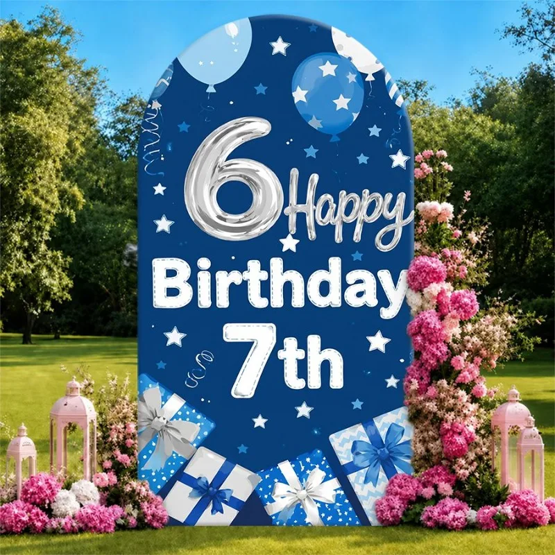 Single Side Arch Backdrop Cover Blue Birthday Celebration Background Banner with Silver 6th and 7th Birthday Text Stars Gifts
Single Side Arch Backdrop Cover Blue Birthday Celebration Background Banner with Silver 6th and 7th Birthday Text Stars Gifts