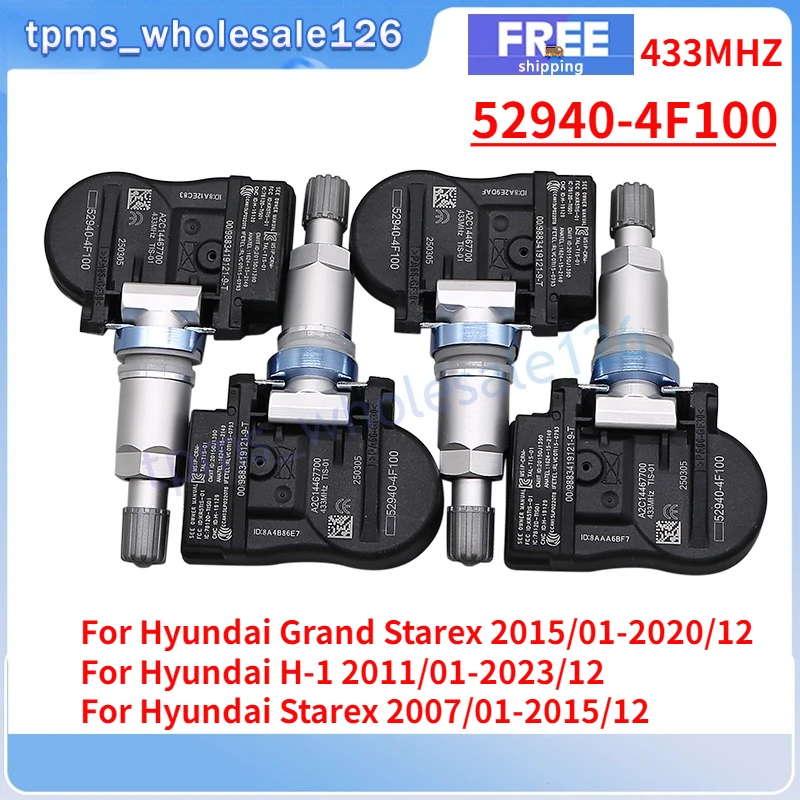 52940-4F100 Car TPMS 433MHZ For 2015-2020 Hyundai Grand Starex 2011-2023 H-1 Tire Pressure Monitor System Sensor 4PCS/Lot
52940-4F100 Car TPMS 433MHZ For 2015-2020 Hyundai Grand Starex 2011-2023 H-1 Tire Pressure Monitor System Sensor 4PCS/Lot