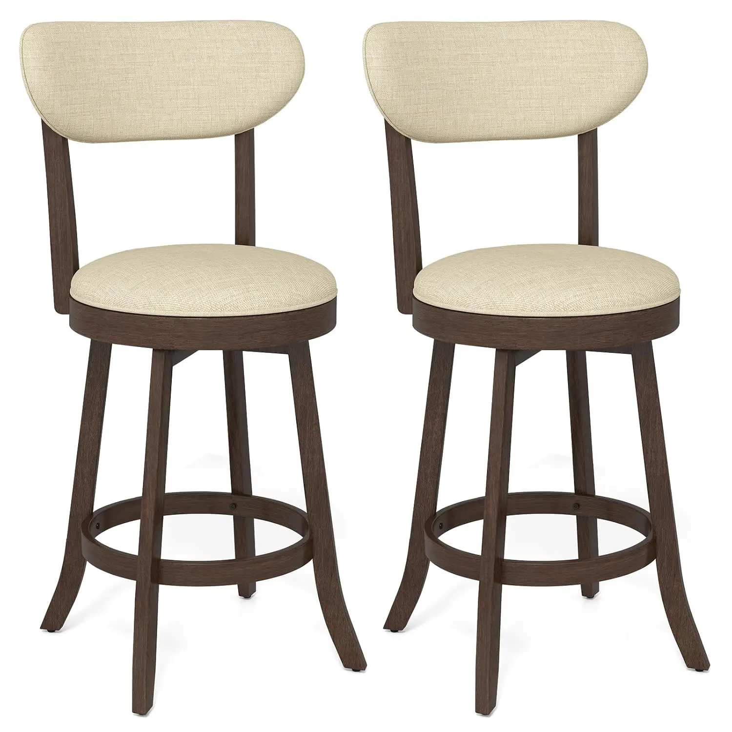 25.5" Swivel Bar Stools Set of 2, Farmhouse Wooden Counter Height Bar Stools w/Padded Seat & Backrest, Rubber Wood, Customized
25.5" Swivel Bar Stools Set of 2, Farmhouse Wooden Counter Height Bar Stools w/Padded Seat & Backrest, Rubber Wood, Customized