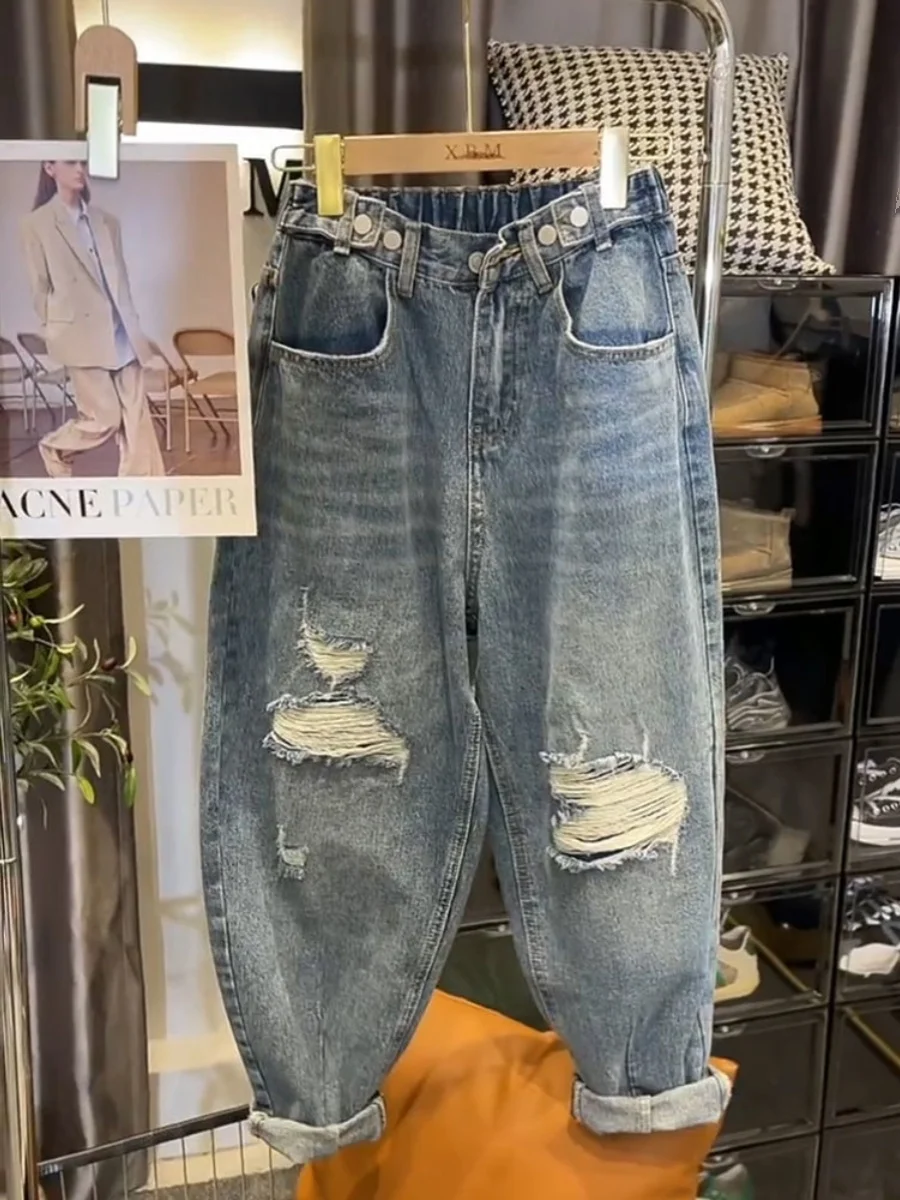 plus Size Women's Jeans 300 Pounds Trendy Loose Slimming Dad Pants Elastic Waist Hole Denim Jeans High Waist Breakage Summer
plus Size Women's Jeans 300 Pounds Trendy Loose Slimming Dad Pants Elastic Waist Hole Denim Jeans High Waist Breakage Summer