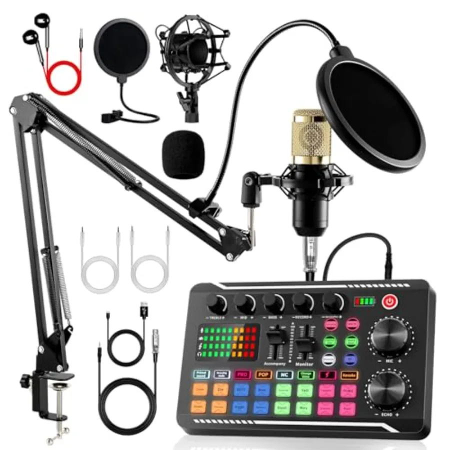 Podcast Equipment Bundle Podcast Equipment with BM-800 Microphone Gold and F998 Sound Card Recording Studio Equipment for Podca
Podcast Equipment Bundle Podcast Equipment with BM-800 Microphone Gold and F998 Sound Card Recording Studio Equipment for Podca