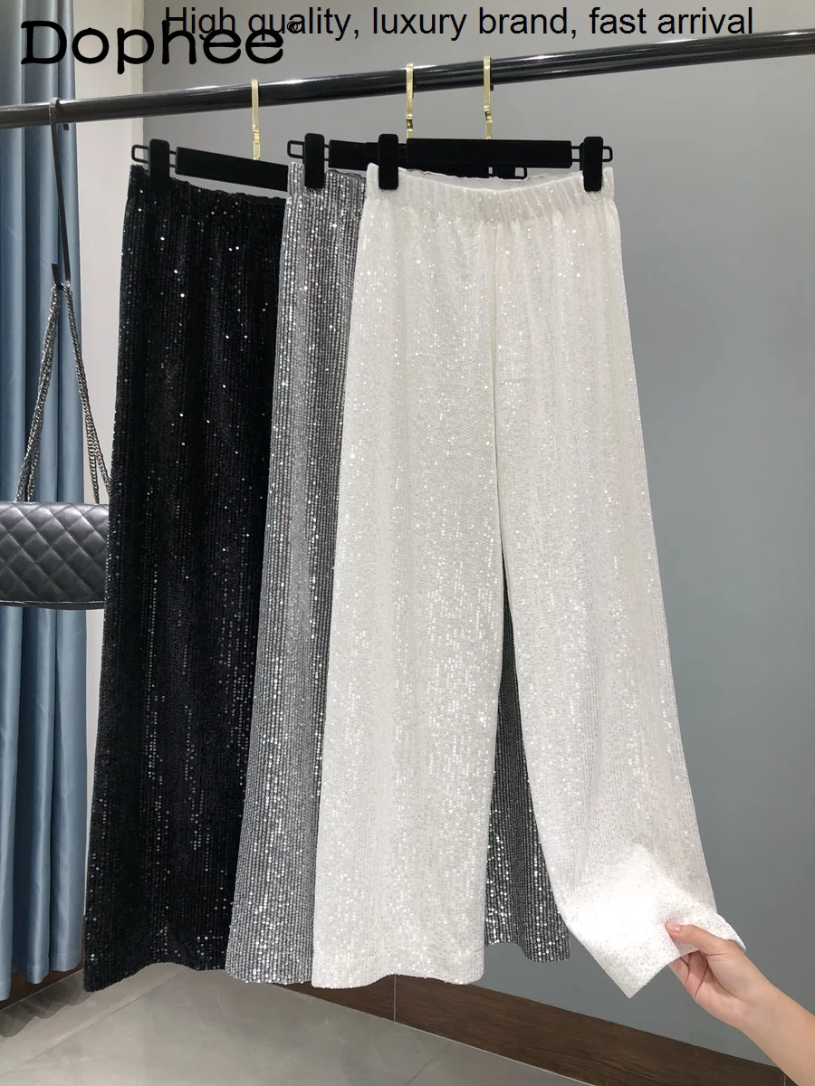 New 2023 Spring Korean Velvet White Sequined Wide-Leg Women Loose Drooping Slimming Straight Long Pants Female Pantalon
New 2023 Spring Korean Velvet White Sequined Wide-Leg Women Loose Drooping Slimming Straight Long Pants Female Pantalon