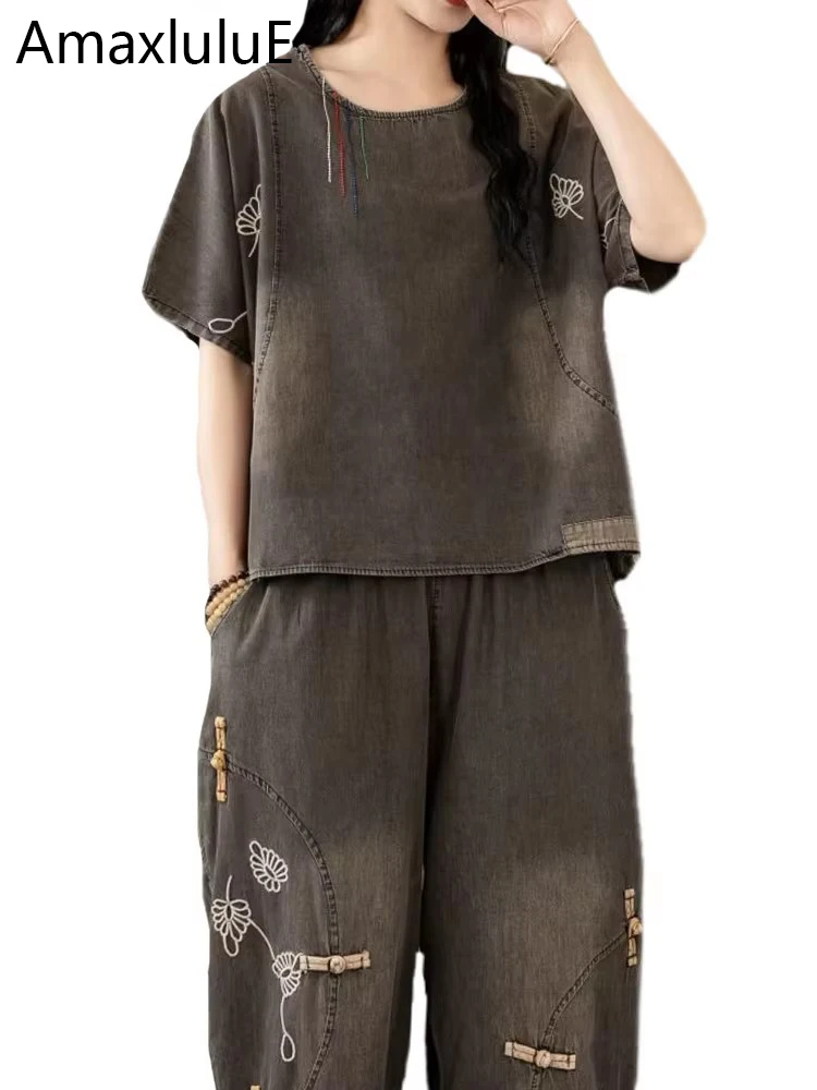 Amax luluE Chinese Suits Women Summer Two Pieces Sets Casual Big Size Vintage Denim Outfits Vintage Patchwork Tops Classic Jeans
Amax luluE Chinese Suits Women Summer Two Pieces Sets Casual Big Size Vintage Denim Outfits Vintage Patchwork Tops Classic Jeans