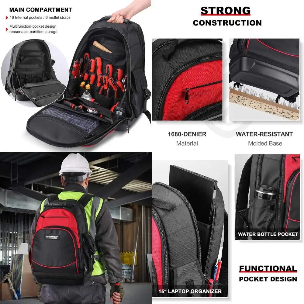 Professional 1680D Waterproof Tool Backpack with Laptop Pocket, 22 Compartments for Tradesmen - HT0285
Professional 1680D Waterproof Tool Backpack with Laptop Pocket, 22 Compartments for Tradesmen - HT0285