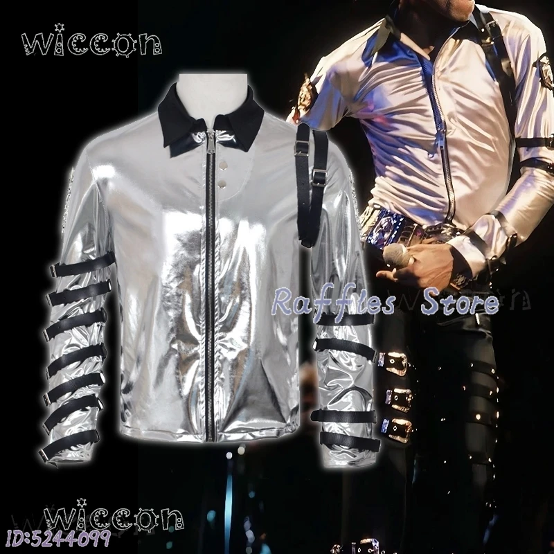 Michael Cosplay Bad World Black Straps Jacket Style Costume Shiny Silver Stage Performance Halloween Carnival Fans Party Outfit
Michael Cosplay Bad World Black Straps Jacket Style Costume Shiny Silver Stage Performance Halloween Carnival Fans Party Outfit