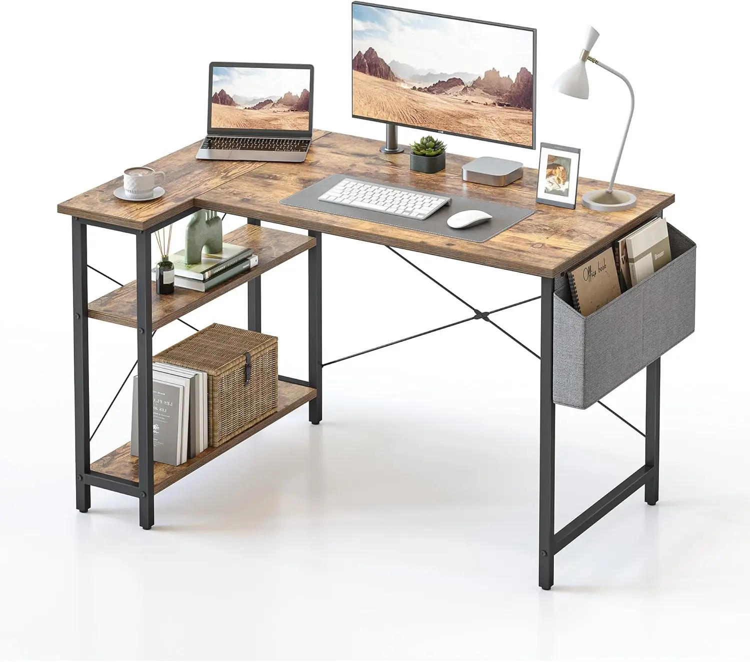 L-Shaped Corner Desk with Storage Shelves, 47" Computer Table for Home Office Study Gaming, Rustic Brown
L-Shaped Corner Desk with Storage Shelves, 47" Computer Table for Home Office Study Gaming, Rustic Brown