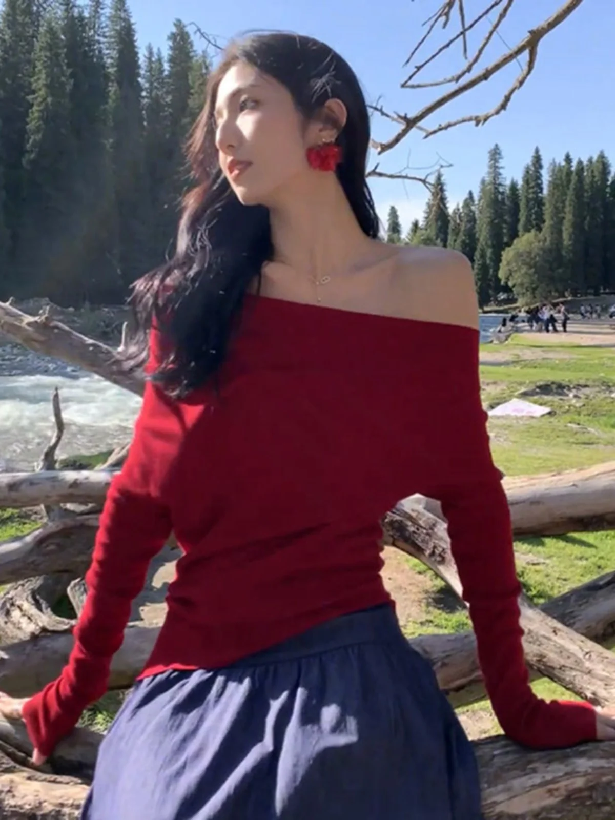Red Long Sleeve One Shoulder Knitted Sweater Women's Spring Autumn Base Layer Clothing Korean Style Commute Fashion
Red Long Sleeve One Shoulder Knitted Sweater Women's Spring Autumn Base Layer Clothing Korean Style Commute Fashion