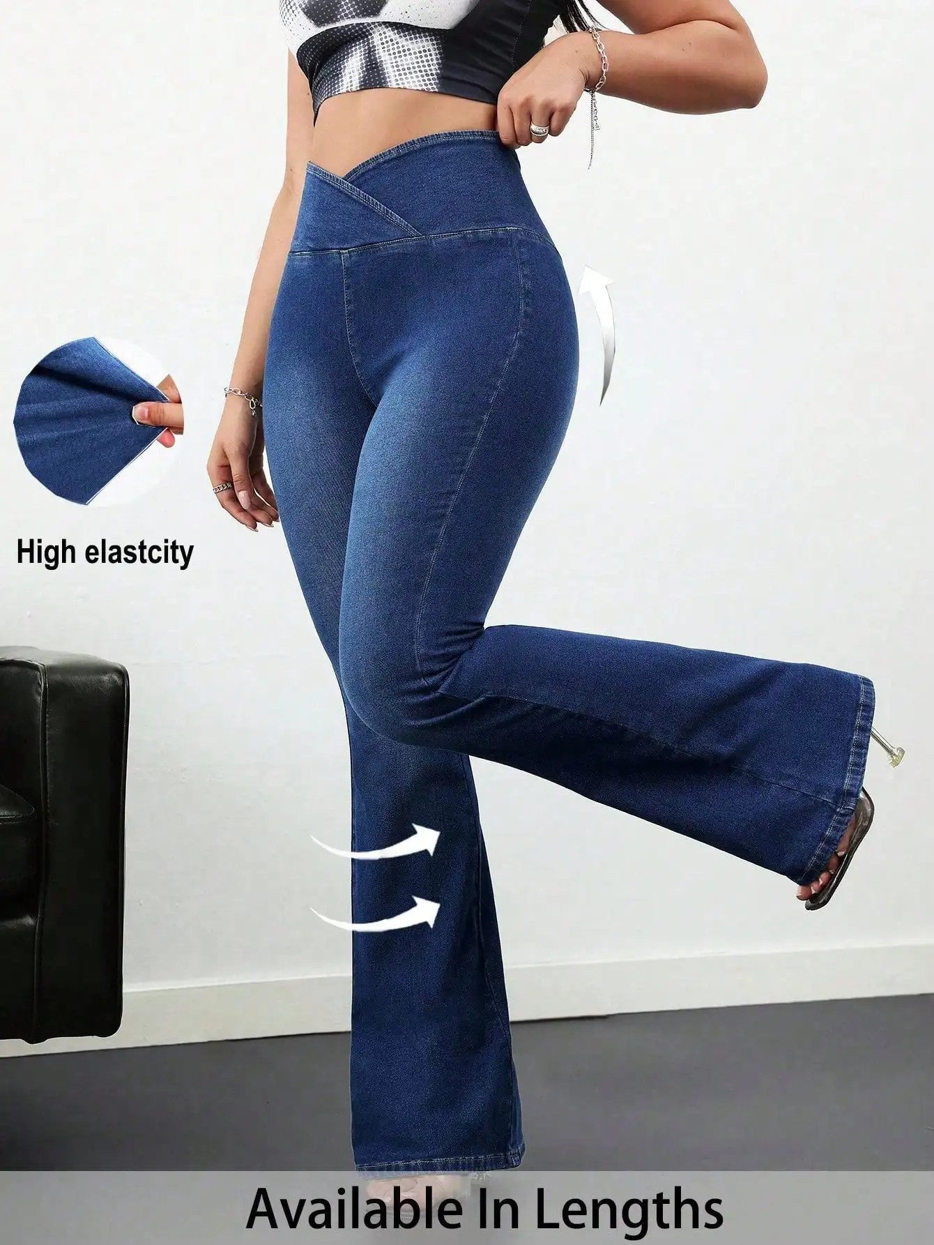 Джинсы с высокой талией и расклешенными штанинами для женщин, с высокой эластичностью, доступны в различных длинах
Джинсы с высокой талией и расклешенными штанинами для женщин, с высокой эластичностью, доступны в различных длинах