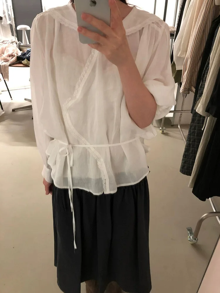 Ele Korean Sle Long Sve irt Women's Loose Fit Cotton Belted Tie Ne Design Breathable Comfortable Casual Top
Ele Korean Sle Long Sve irt Women's Loose Fit Cotton Belted Tie Ne Design Breathable Comfortable Casual Top