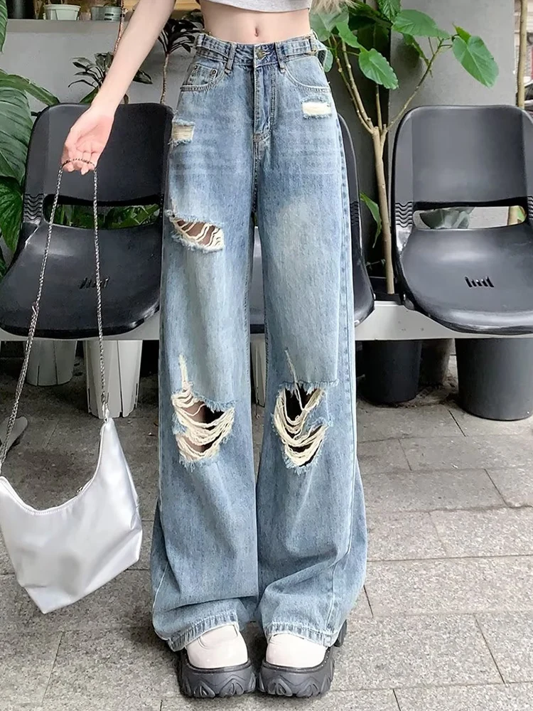 Summer New Woman American Style Loose Retro High Waist Casual Wide Leg Pants Female High Street Washed Ripped Straight Leg Jeans
Summer New Woman American Style Loose Retro High Waist Casual Wide Leg Pants Female High Street Washed Ripped Straight Leg Jeans