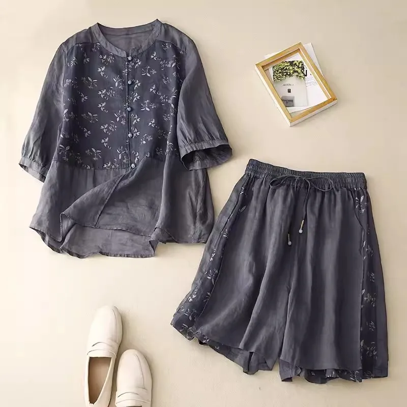 Chinese Style Patchwork Printed Loose Cotton And Linen Set High Waist Lace Up Casual Shorts +Stand Up Collar Shirt 2 Piece K1411
Chinese Style Patchwork Printed Loose Cotton And Linen Set High Waist Lace Up Casual Shorts +Stand Up Collar Shirt 2 Piece K1411