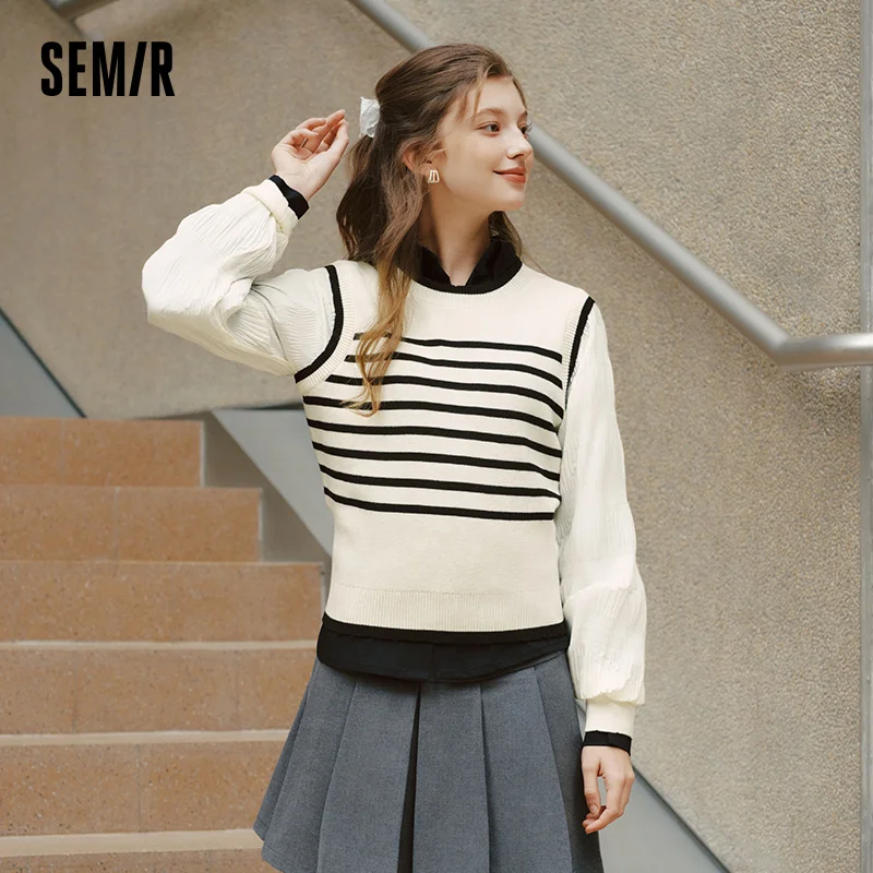 Semir Women's Short-Style Fake Two - Piece Striped Knit Sweater - 2025 Spring New Casual Pullover for Office Ladies
Semir Women's Short-Style Fake Two - Piece Striped Knit Sweater - 2025 Spring New Casual Pullover for Office Ladies