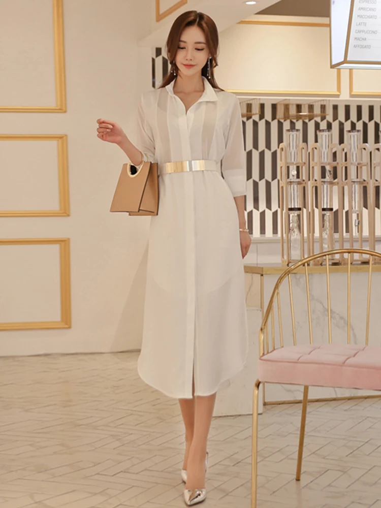New Korean Women Dress White Temperament Simple Casual Sheer Sexy Slit Midi Party Beach Street Shirt Robe Femme Mujer Vestidos
New Korean Women Dress White Temperament Simple Casual Sheer Sexy Slit Midi Party Beach Street Shirt Robe Femme Mujer Vestidos