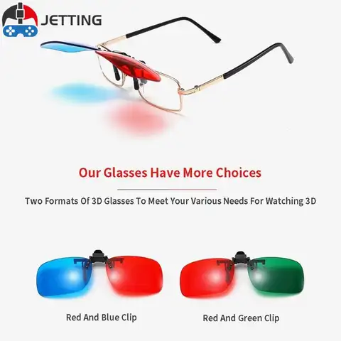 Un par de gafas 3D de color rojo, azul y verde, montura negra para gafas de TV de película Anaglyph dimensionales para películas 3D, nuevas