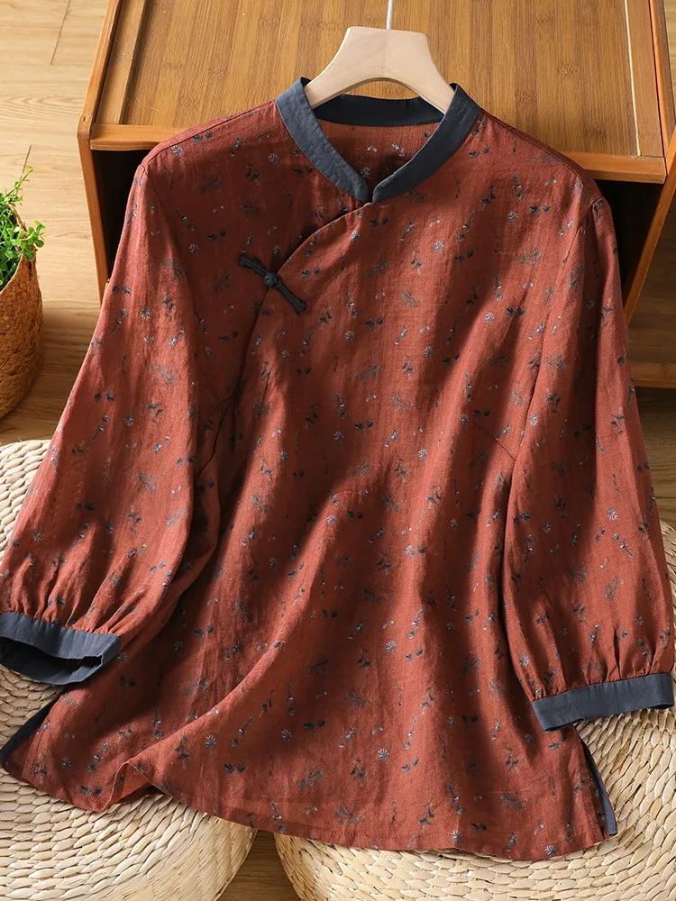 New Chinese Style Contrast Color Printed Cotton Linen Shirt Women Summer Thin Stand Collar Buttoned Zen Tea Costume Sleeve Top
New Chinese Style Contrast Color Printed Cotton Linen Shirt Women Summer Thin Stand Collar Buttoned Zen Tea Costume Sleeve Top
