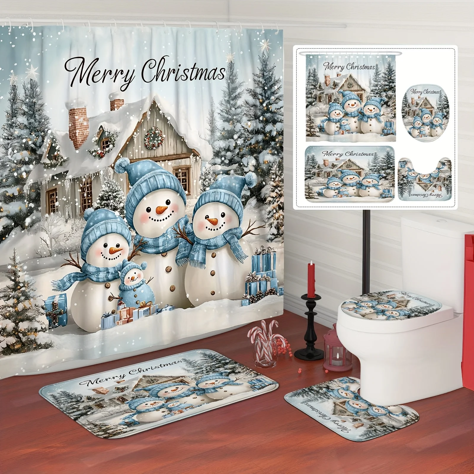 4 шт., комплект зимних занавесок для душа с Рождеством, снеговиком, деревом, милая забавная синяя занавеска для душа из полиэстера, моющаяся для рождественского праздника
4 шт., комплект зимних занавесок для душа с Рождеством, снеговиком, деревом, милая забавная синяя занавеска для душа из полиэстера, моющаяся для рождественского праздника