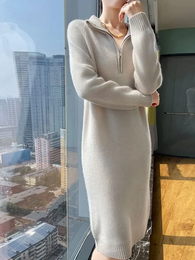 Новое осеннее женское кашемировое вязаное платье на молнии, свободного кроя, средней длины, в стиле кэжуал, однотонное, с длинным рукавом
Новое осеннее женское кашемировое вязаное платье на молнии, свободного кроя, средней длины, в стиле кэжуал, однотонное, с длинным рукавом