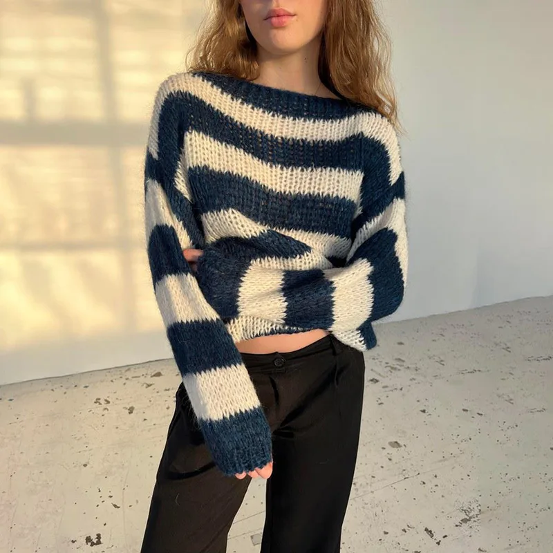 Sweater Striped Tops Pullovers Y2K Women Streetwear T Shirts Winter Fall Fashion 2024 Baggy Cargo Knitted Sexy Loose Top
Sweater Striped Tops Pullovers Y2K Women Streetwear T Shirts Winter Fall Fashion 2024 Baggy Cargo Knitted Sexy Loose Top