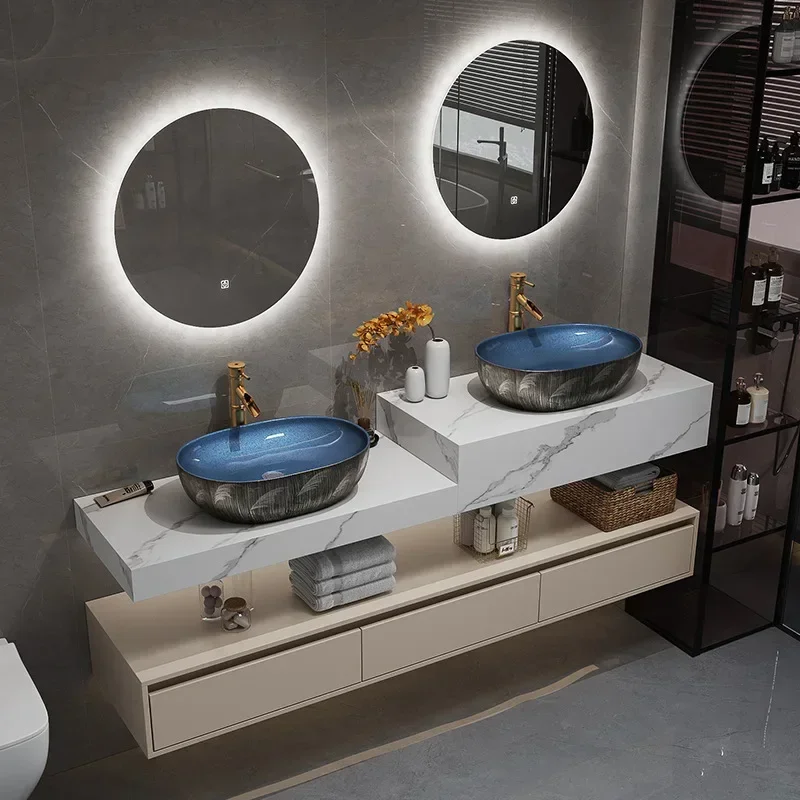 Modern Simple Slate Bathroom Cabinet with Smart Mirror Top Double Washbasin Bathroom Vanity Cabinet with Sink Bathroom Furniture
Modern Simple Slate Bathroom Cabinet with Smart Mirror Top Double Washbasin Bathroom Vanity Cabinet with Sink Bathroom Furniture