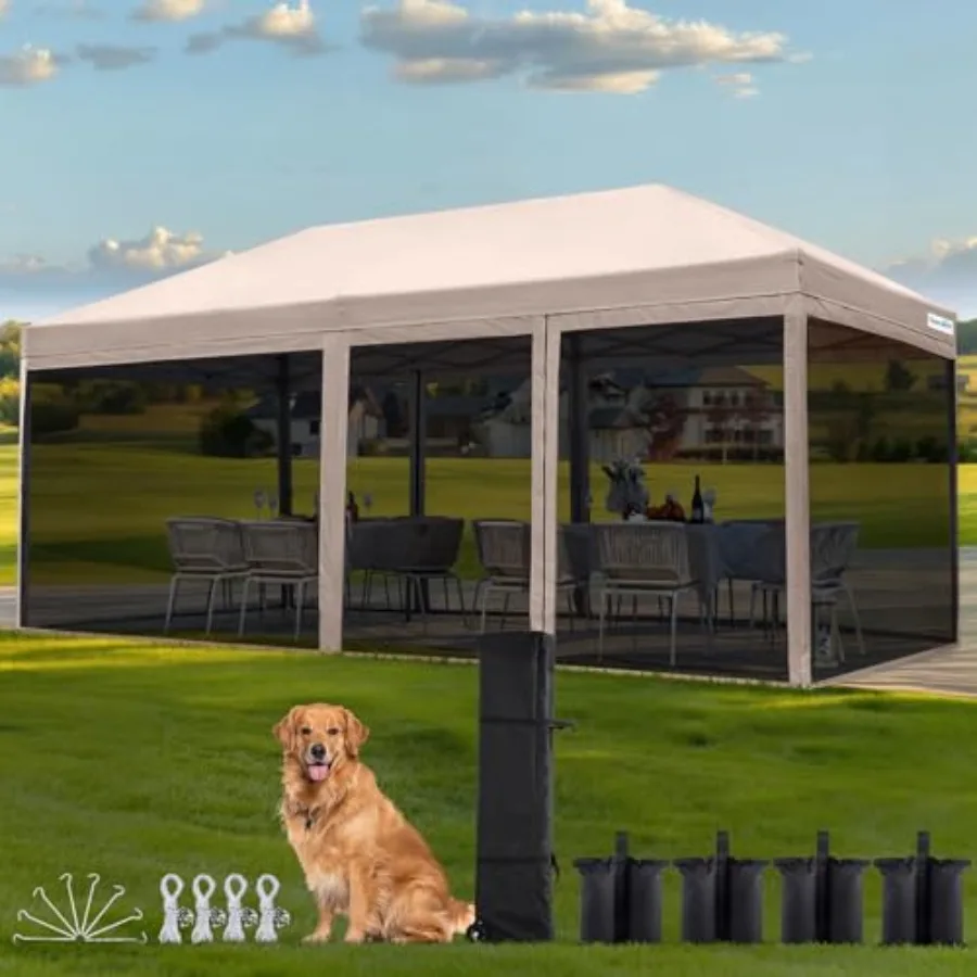 Outdoor patio, camping, picnic screen house shelter: 10'x20' pop-up canopy tent with mosquito netting, portable easy-up design,
Outdoor patio, camping, picnic screen house shelter: 10'x20' pop-up canopy tent with mosquito netting, portable easy-up design,