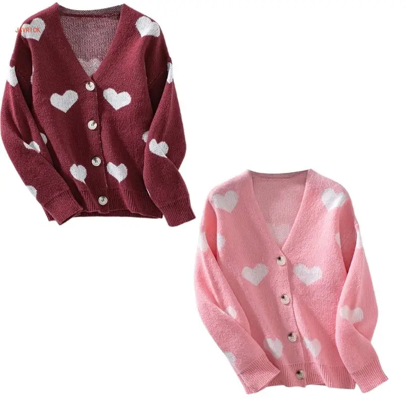 Comfortable Sweater Acrylic Heart Print Decors Button Up Knit Long Sleeve Loose Designs for Women Party or Casual Wear
Comfortable Sweater Acrylic Heart Print Decors Button Up Knit Long Sleeve Loose Designs for Women Party or Casual Wear