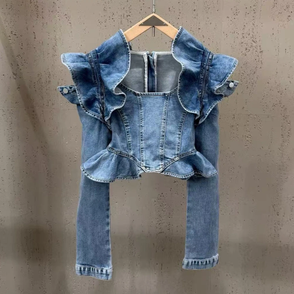 2026 New Fashion Style Three-Dimensional Ruffle Split Long Sleeve Slim Fit Stretch Denim Top for Women, Slimming Shirt
2026 New Fashion Style Three-Dimensional Ruffle Split Long Sleeve Slim Fit Stretch Denim Top for Women, Slimming Shirt