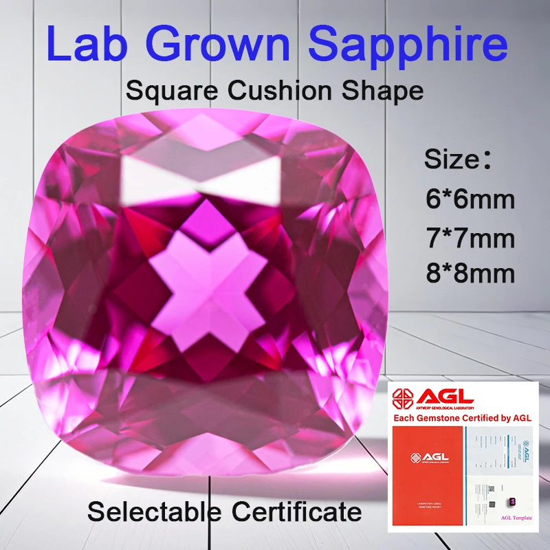 Lab Grown Sapphire Hot Pink Color VVS1 Square Cushion Shape Gemstone Charms Beads for Jewelry Making Selectable AGL Certificate 
Lab Grown Sapphire Hot Pink Color VVS1 Square Cushion Shape Gemstone Charms Beads for Jewelry Making Selectable AGL Certificate