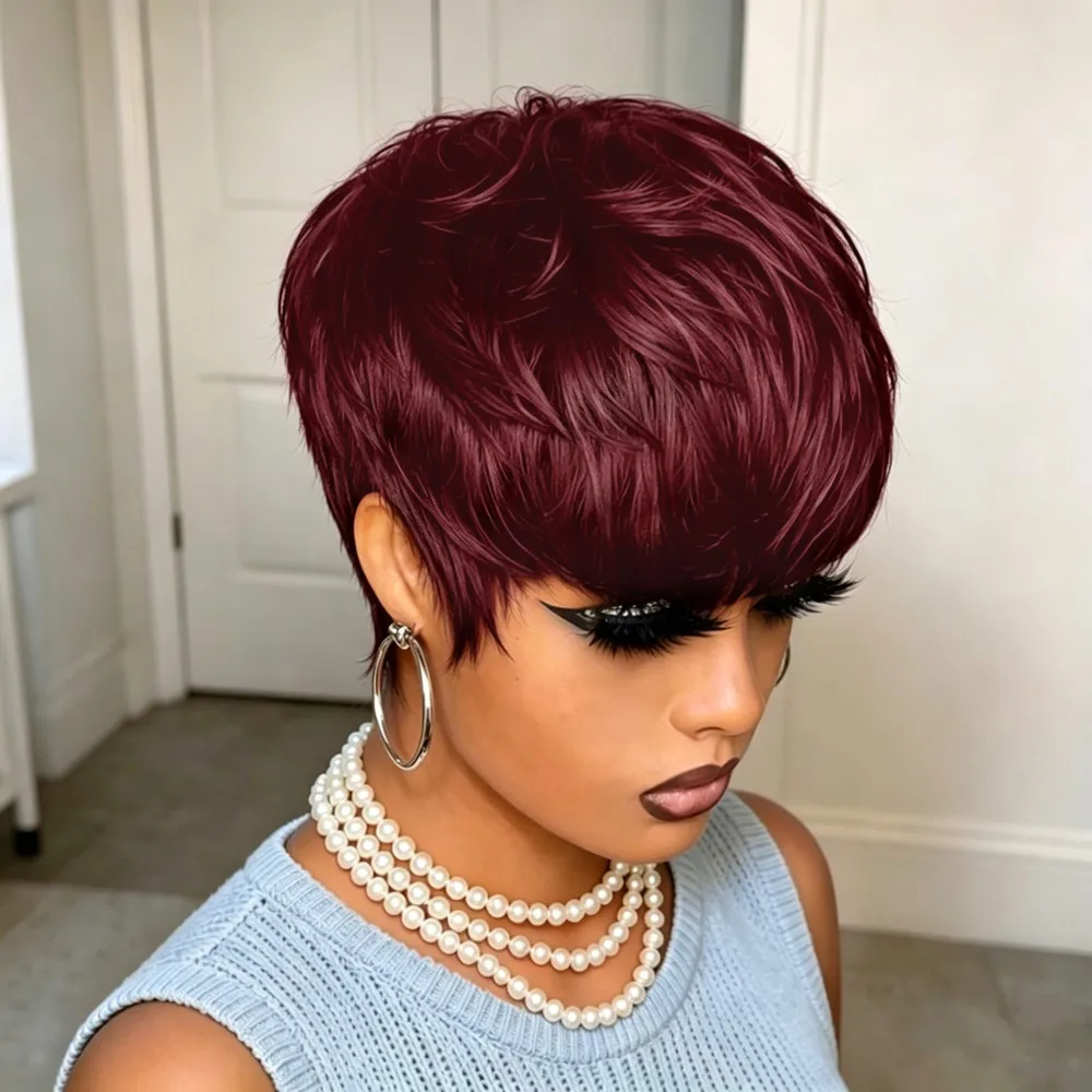 pixie straight human hair wig 150% density wig 6inch brown/99j/black color pixie cut machine made wig for women
pixie straight human hair wig 150% density wig 6inch brown/99j/black color pixie cut machine made wig for women