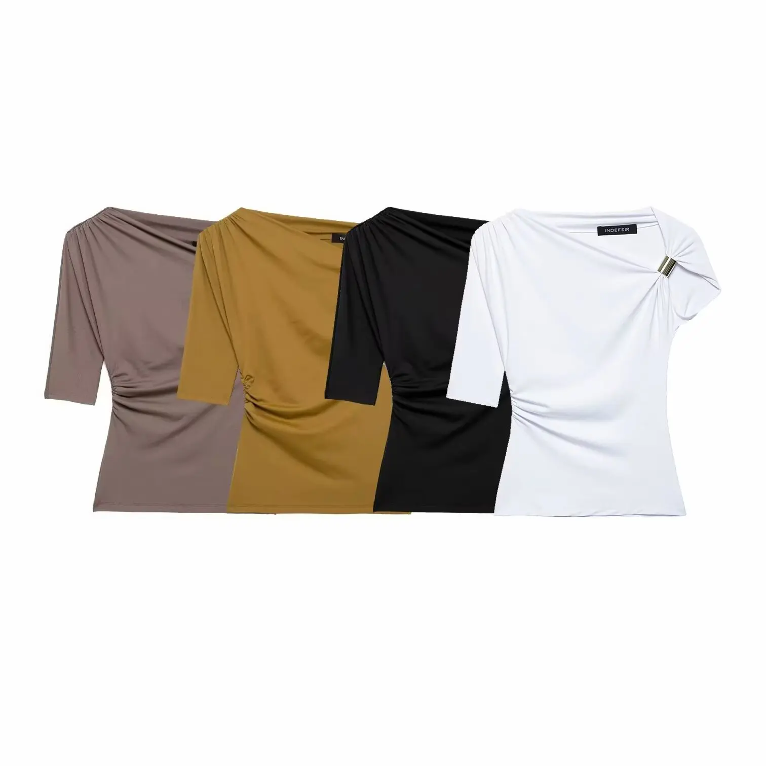 European and American style 2025 new asymmetrical oblique shoulder slim short-sleeved T-shirt top
European and American style 2025 new asymmetrical oblique shoulder slim short-sleeved T-shirt top