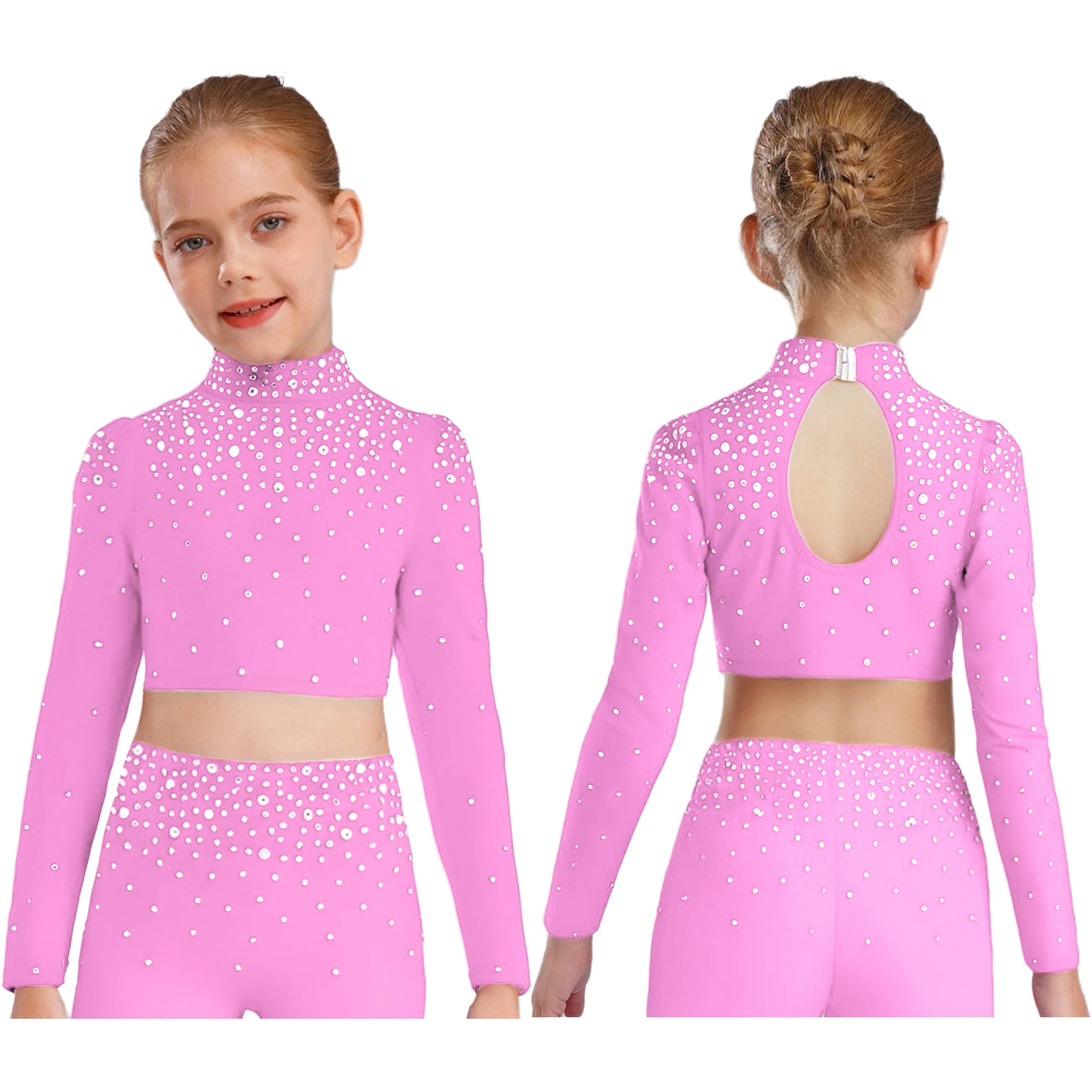 Girls Jazz Dance Crop Top Mock Dance Practice Costume Backless Shiny Rhinestones Metallic Leotard Top for Samba Latin Dancewear
Girls Jazz Dance Crop Top Mock Dance Practice Costume Backless Shiny Rhinestones Metallic Leotard Top for Samba Latin Dancewear