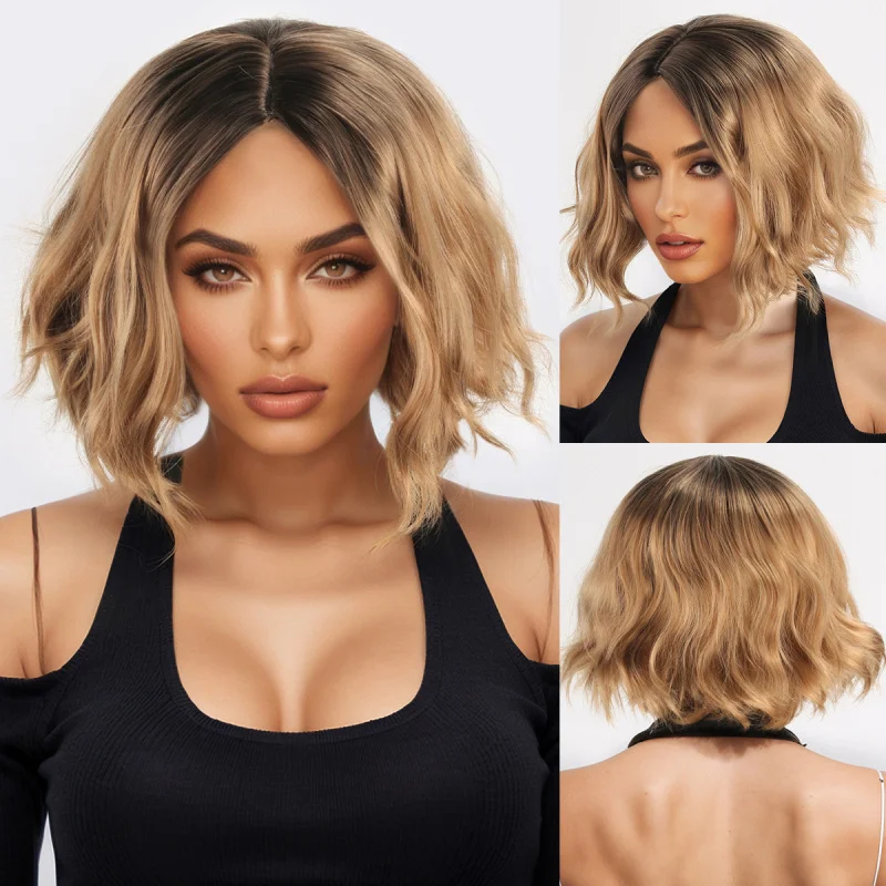 New European and American style women's with dyed gradient top, short curly hair, water wave bobo wig cap
New European and American style women's with dyed gradient top, short curly hair, water wave bobo wig cap