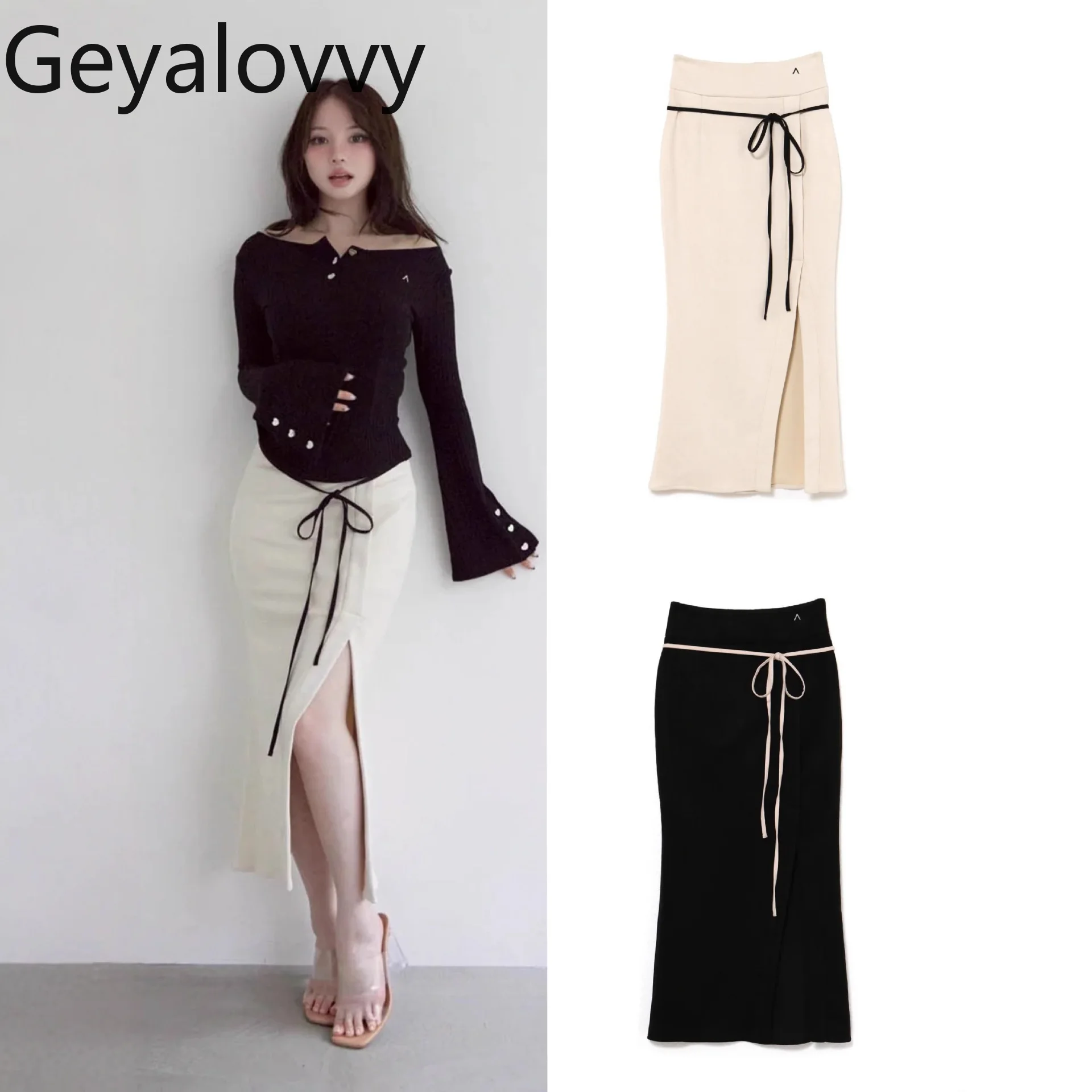 Japanese Style 2025 New High Waist Lace-up Slit Knitted Midi Skirt Simple Solid Color Fashion Elegant Casual Skirts for Women
Japanese Style 2025 New High Waist Lace-up Slit Knitted Midi Skirt Simple Solid Color Fashion Elegant Casual Skirts for Women
